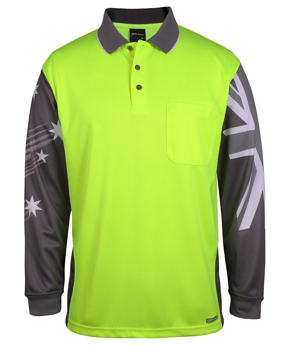 JB's HV L/S SOUTHERN CROSS POLO LIME/CHARCOAL - 3XL