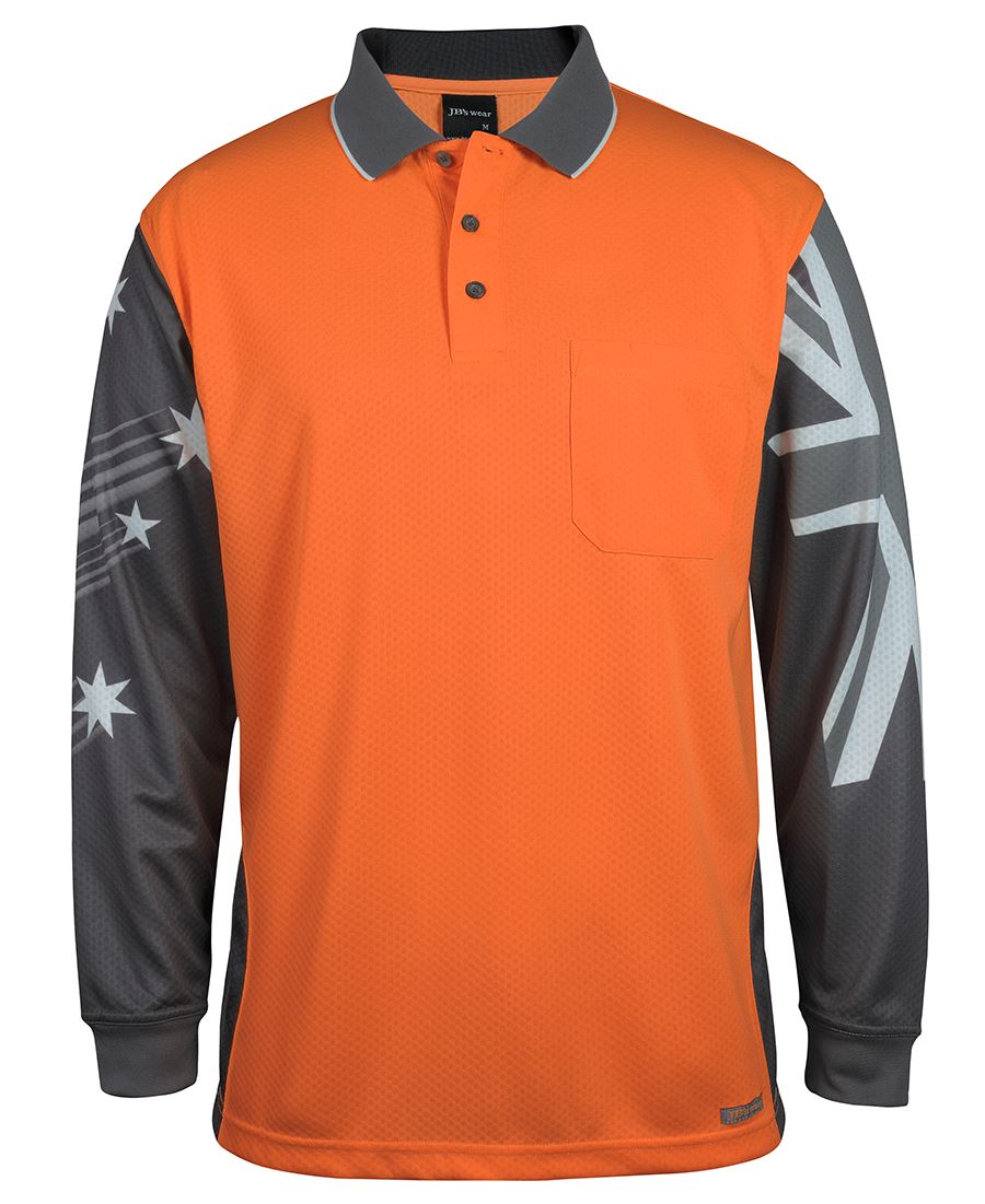 JB's HV L/S SOUTHERN CROSS POLO ORANGE/CHARCOAL - 2XL