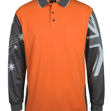 JB's HV L/S SOUTHERN CROSS POLO ORANGE/CHARCOAL - L
