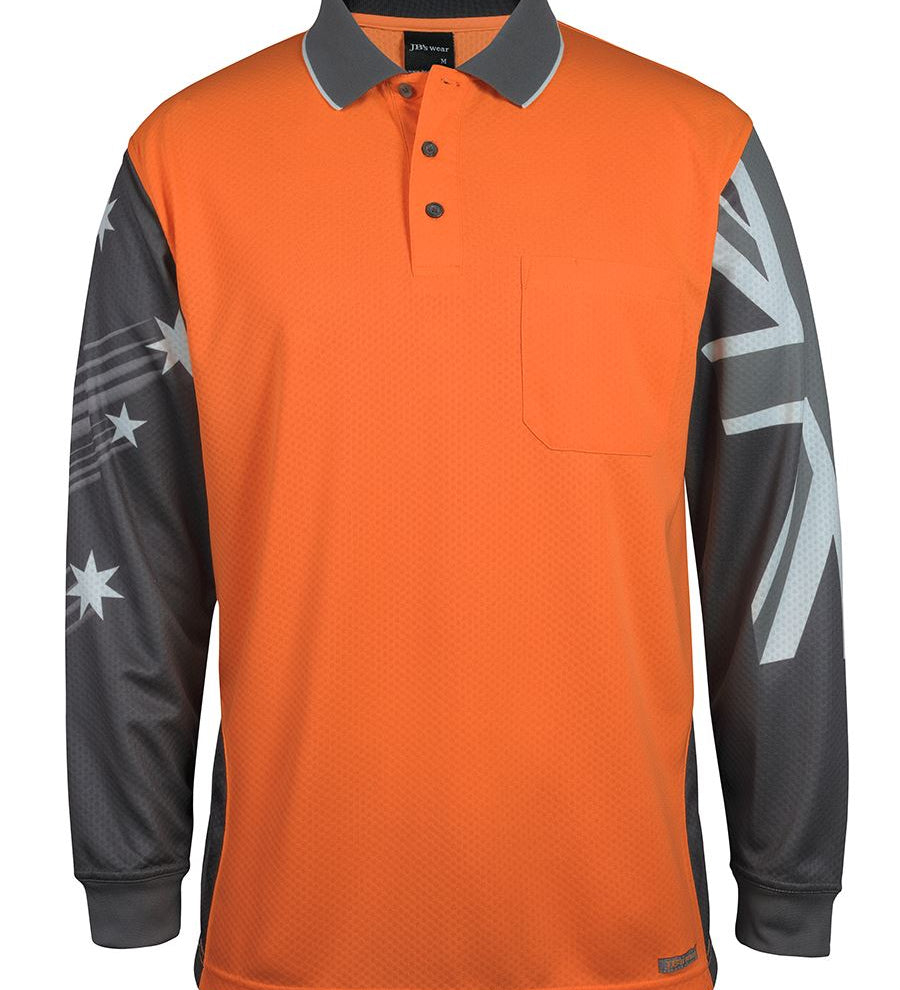 JB's HV L/S SOUTHERN CROSS POLO ORANGE/CHARCOAL - 4XL