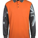 JB's HV L/S SOUTHERN CROSS POLO ORANGE/CHARCOAL - M