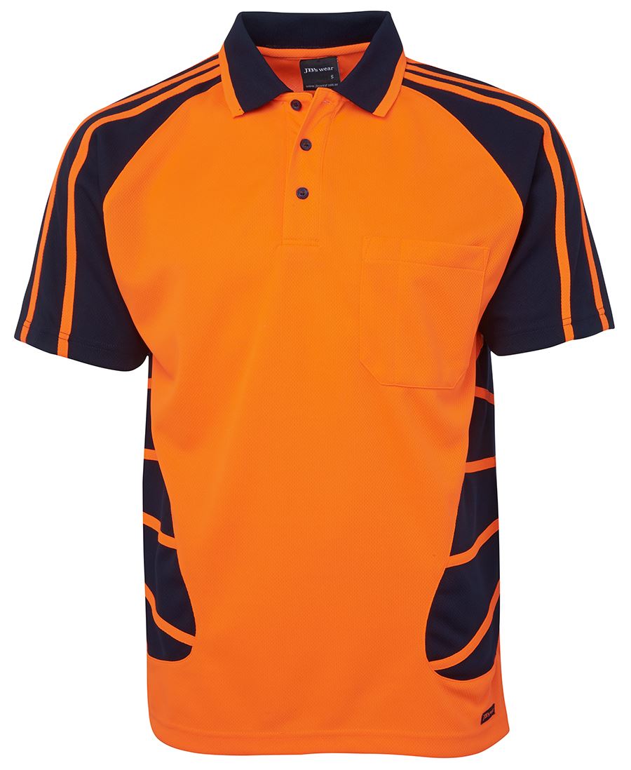JB's HV S/S SPIDER POLO ORANGE/NAVY-5XL