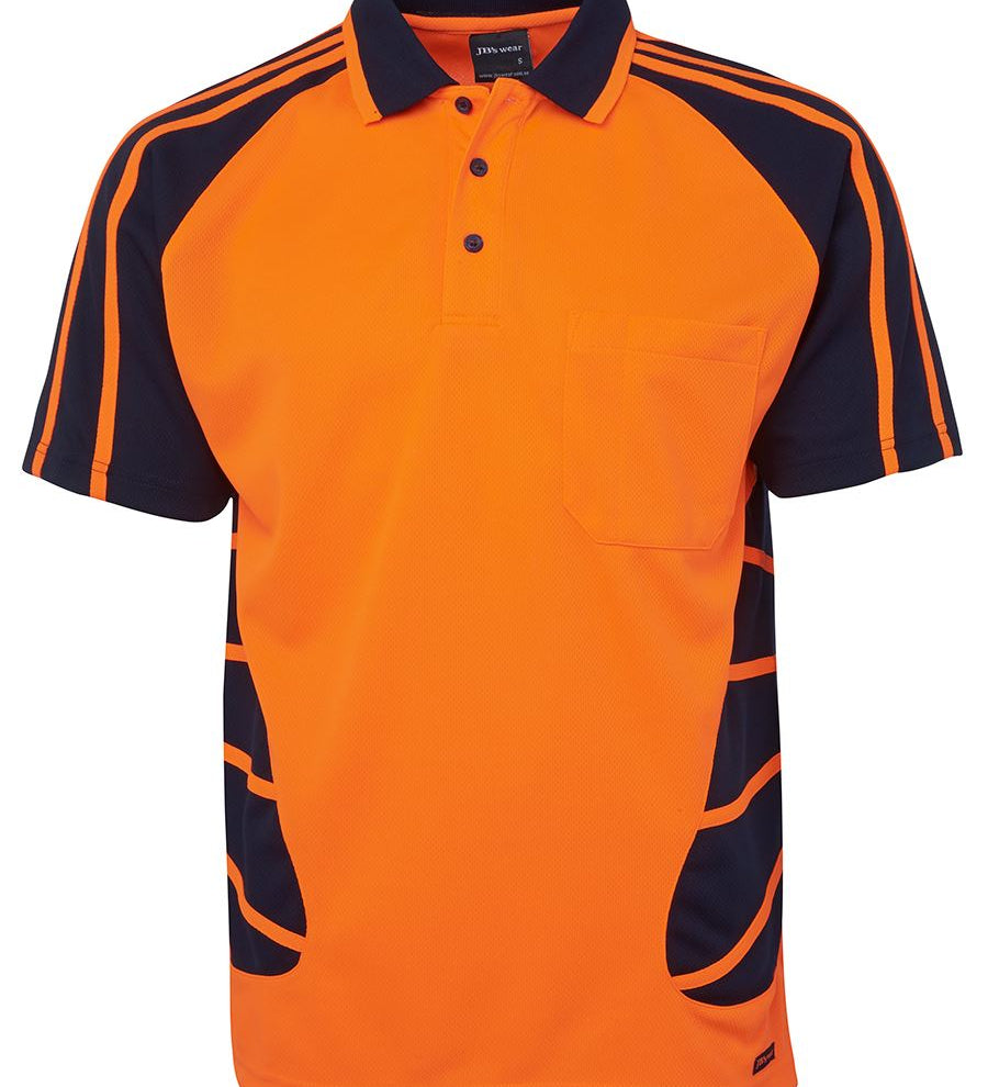 JB's HV S/S SPIDER POLO ORANGE/NAVY-4XL