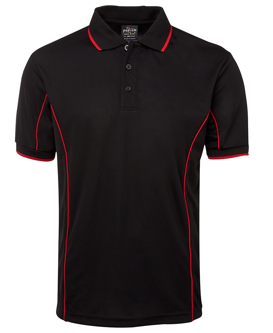 PODIUM S/S PIPING POLO BLACK/RED-XL