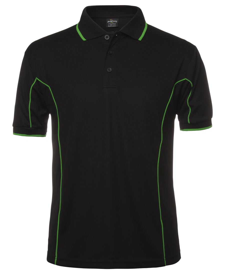 PODIUM S/S PIPING POLO BLACK/PEA GREEN-L