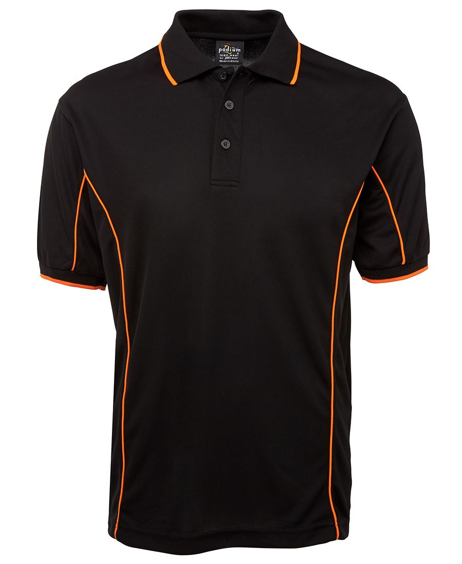 PODIUM S/S PIPING POLO BLACK/ORANGE-L