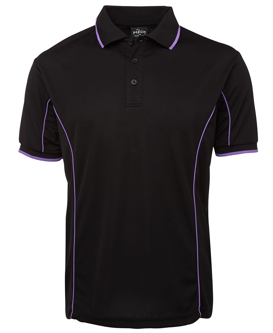 PODIUM S/S PIPING POLO BLACK/PURPLE-M