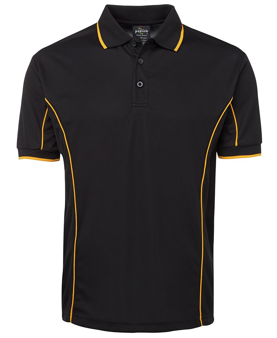 PODIUM S/S PIPING POLO BLACK/GOLD-L