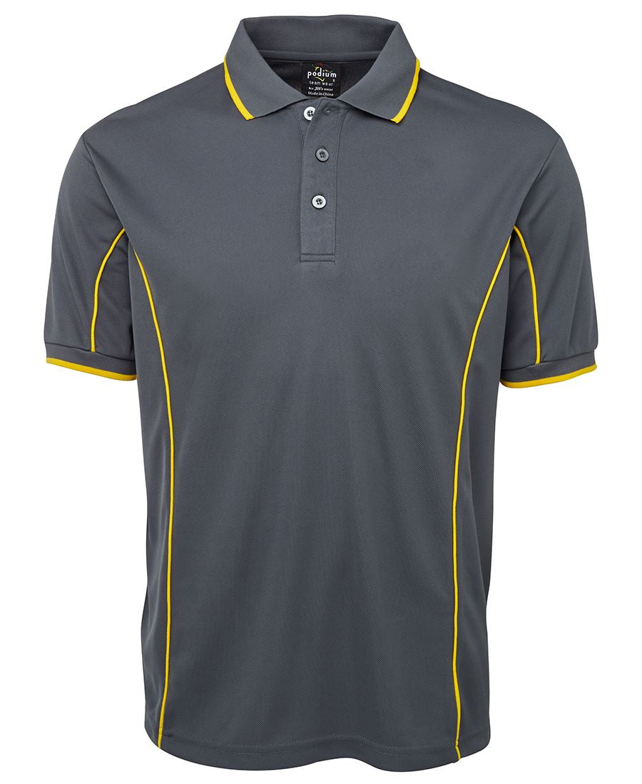 PODIUM S/S PIPING POLO GREY/YELLOW-M