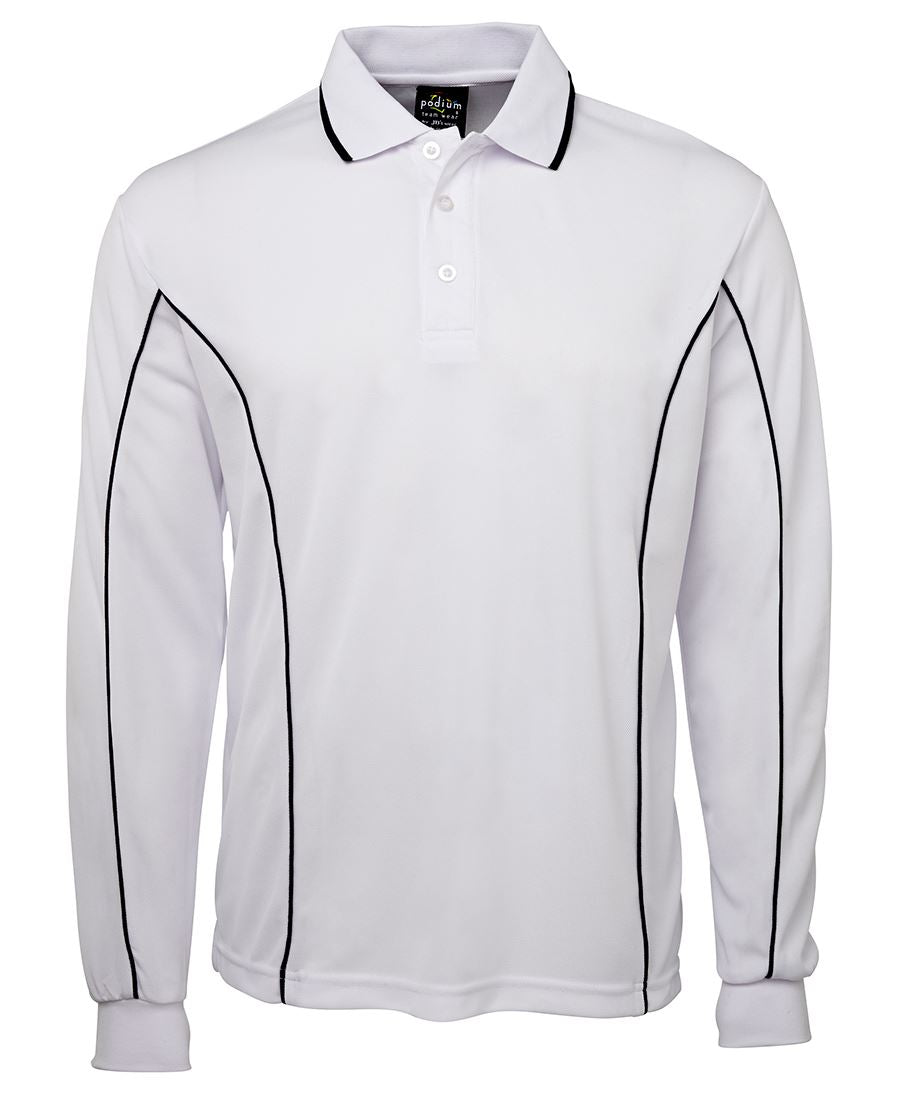 PODIUM L/S PIPING POLO WHITE/NAVY-4XL