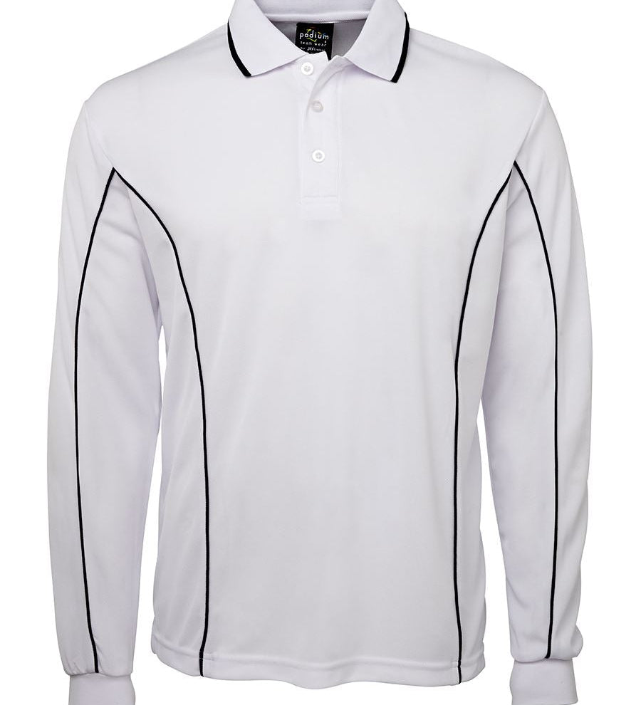PODIUM L/S PIPING POLO WHITE/NAVY-5XL