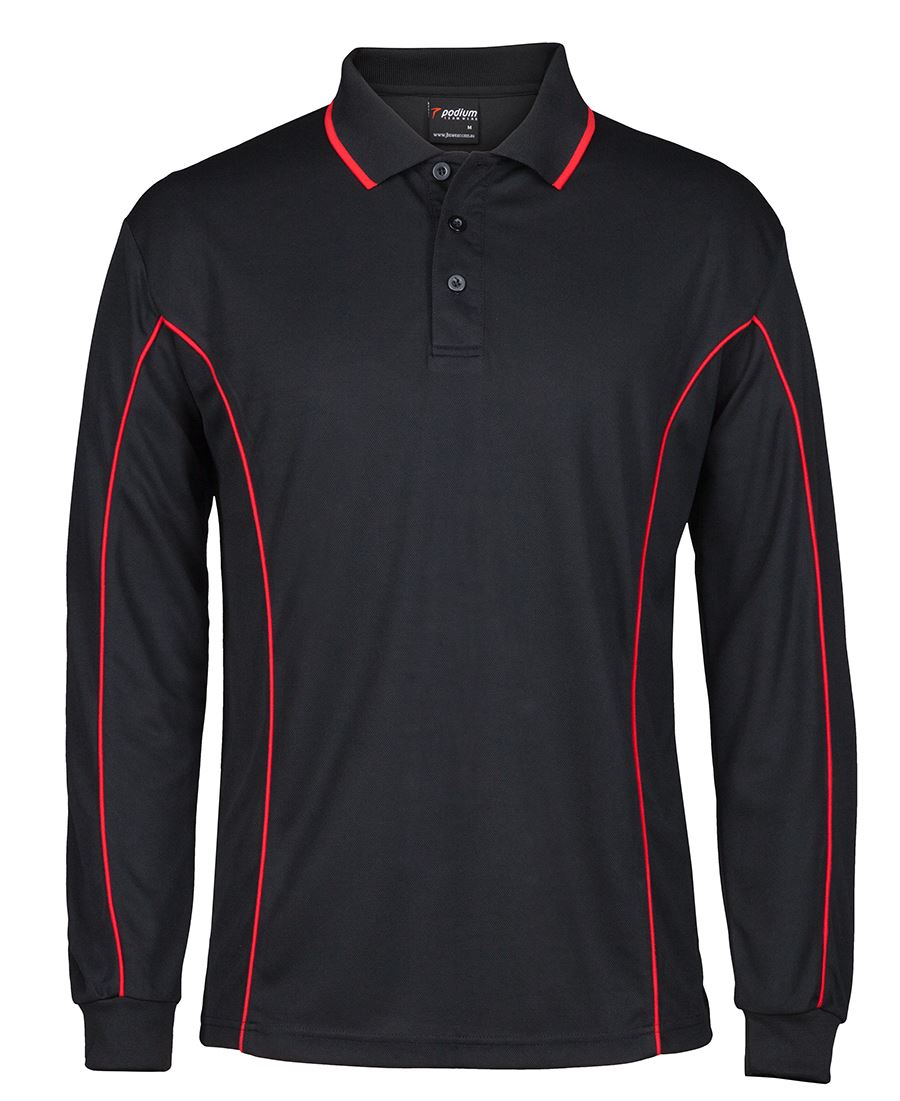 PODIUM L/S PIPING POLO BLACK/RED-4XL