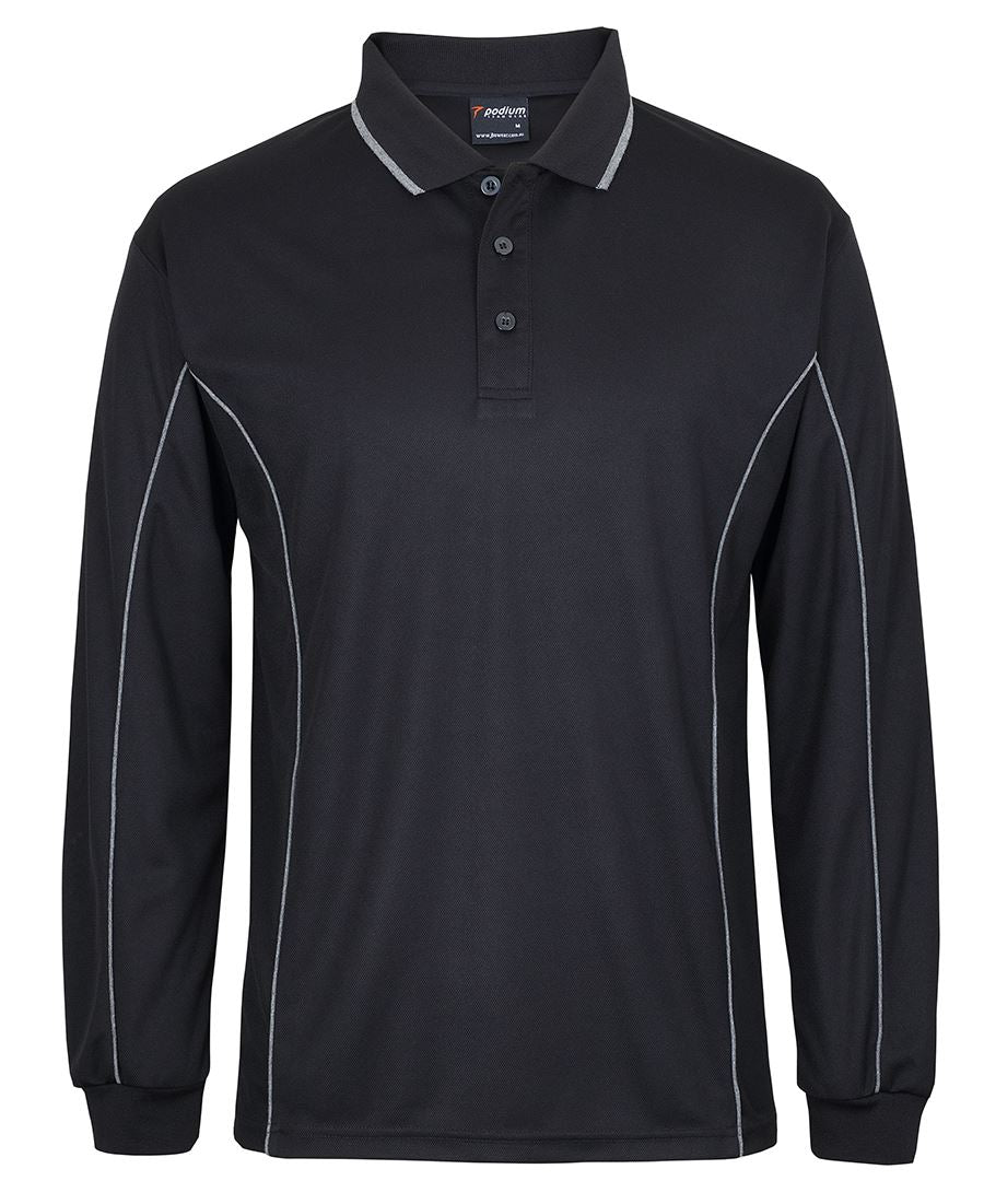 PODIUM L/S PIPING POLO BLACK/GREY-2XS