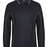 PODIUM L/S PIPING POLO BLACK/GREY-S