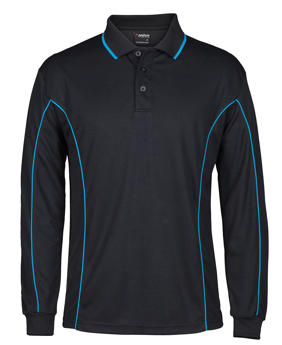 PODIUM L/S PIPING POLO BLACK/AQUA-XL
