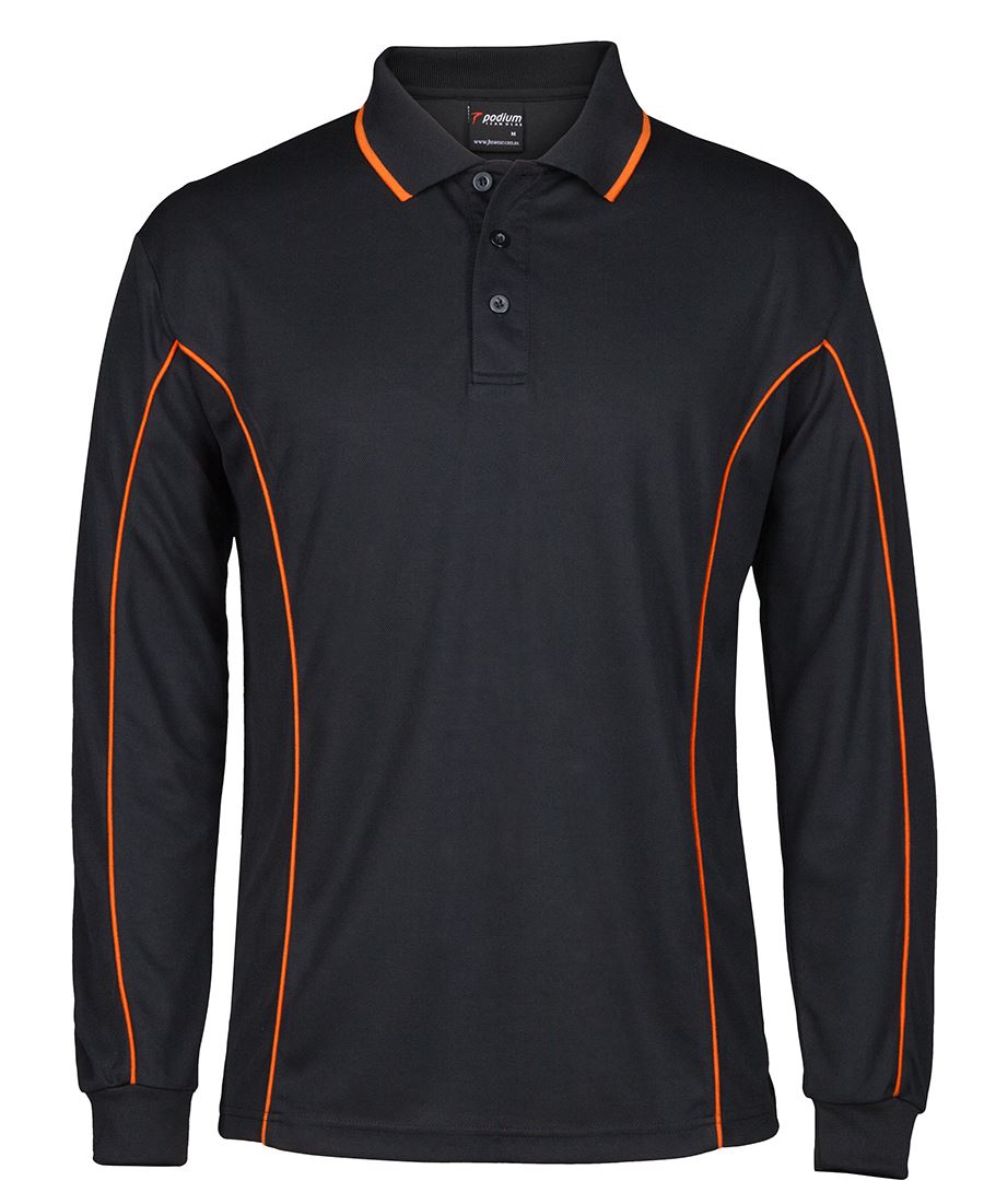 PODIUM L/S PIPING POLO BLACK/ORANGE-L 