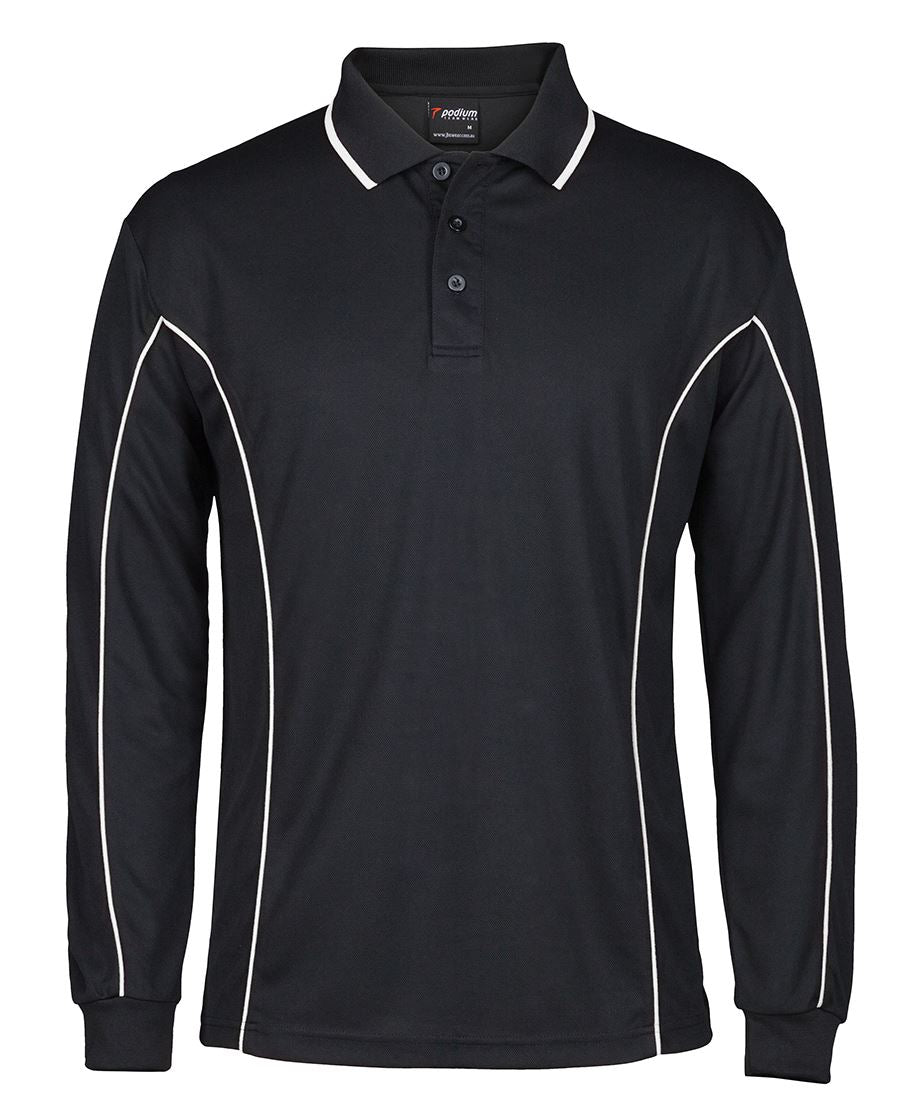 PODIUM L/S PIPING POLO BLACK/WHITE-XS