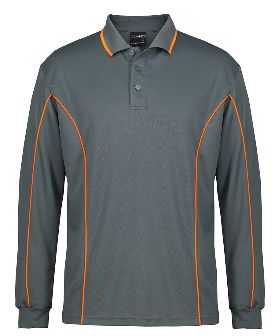 PODIUM L/S PIPING POLO GREY/ORANGE-S