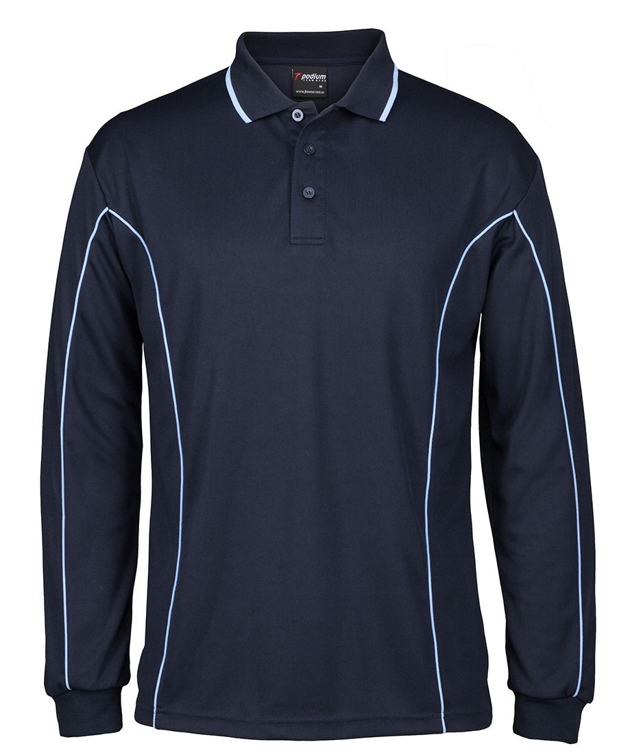 PODIUM L/S PIPING POLO NAVY/LT BLUE-M
