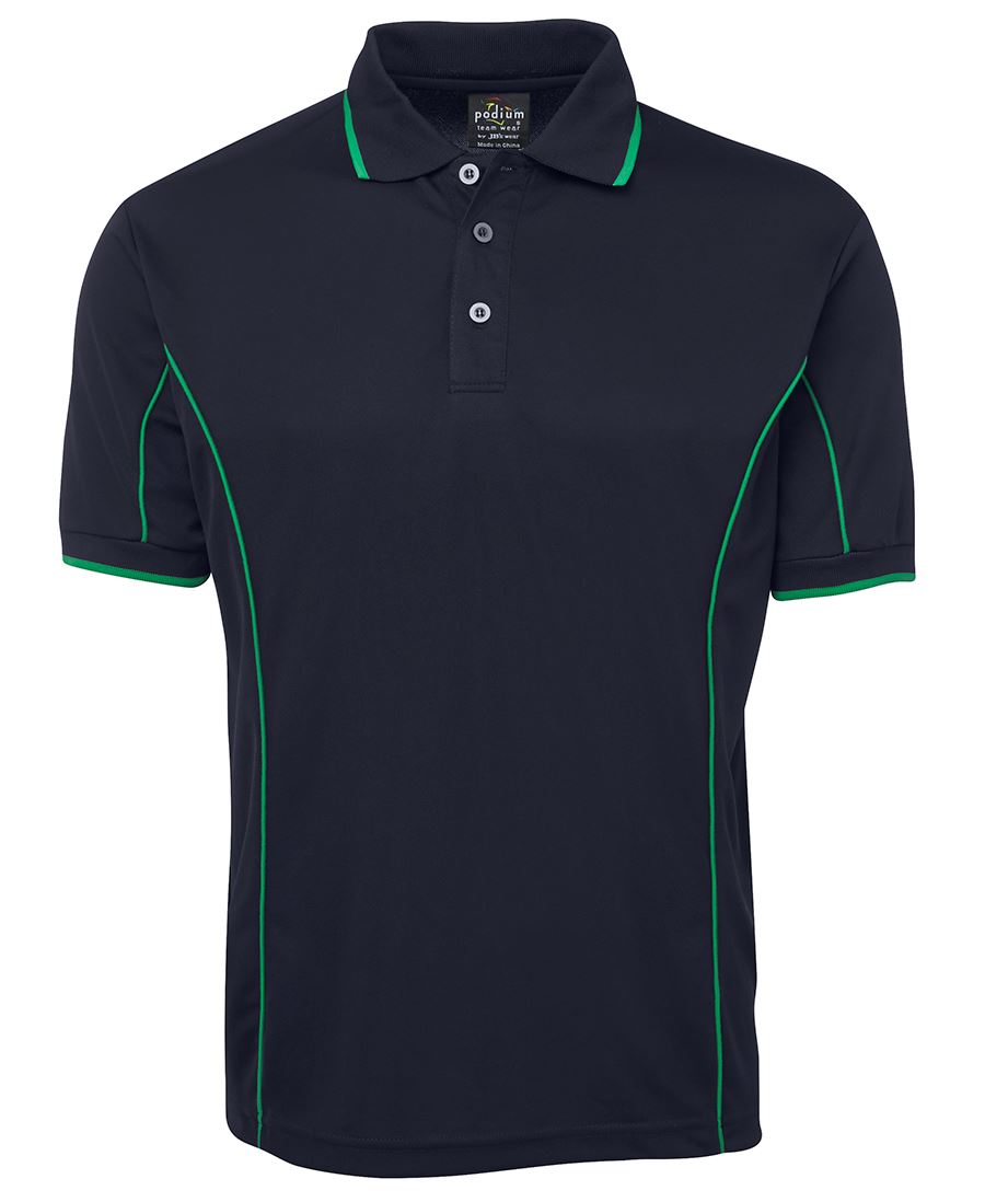 PODIUM S/S PIPING POLO NAVY/GREEN-5XL
