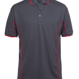 PODIUM S/S PIPING POLO CHARCOAL/RED-S