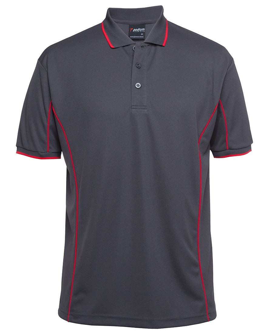 PODIUM S/S PIPING POLO CHARCOAL/RED-XS