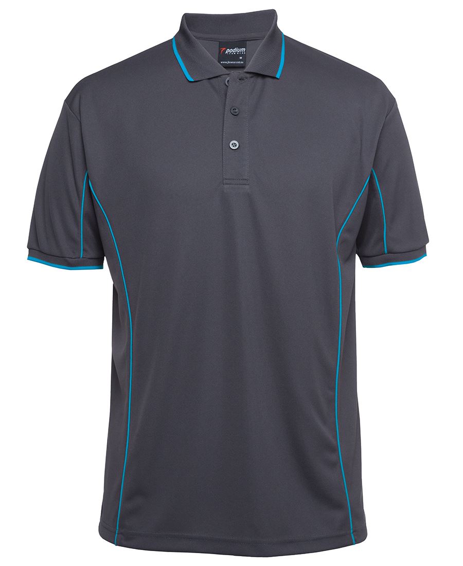PODIUM S/S PIPING POLO CHARCOAL/AQUA-M