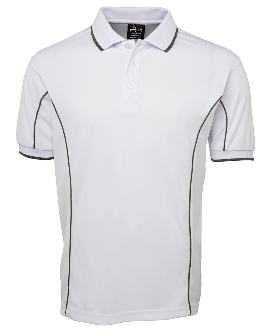 PODIUM S/S PIPING POLO WHITE/GREY-2XL