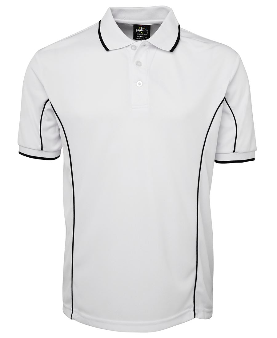 PODIUM S/S PIPING POLO WHITE/NAVY-XL
