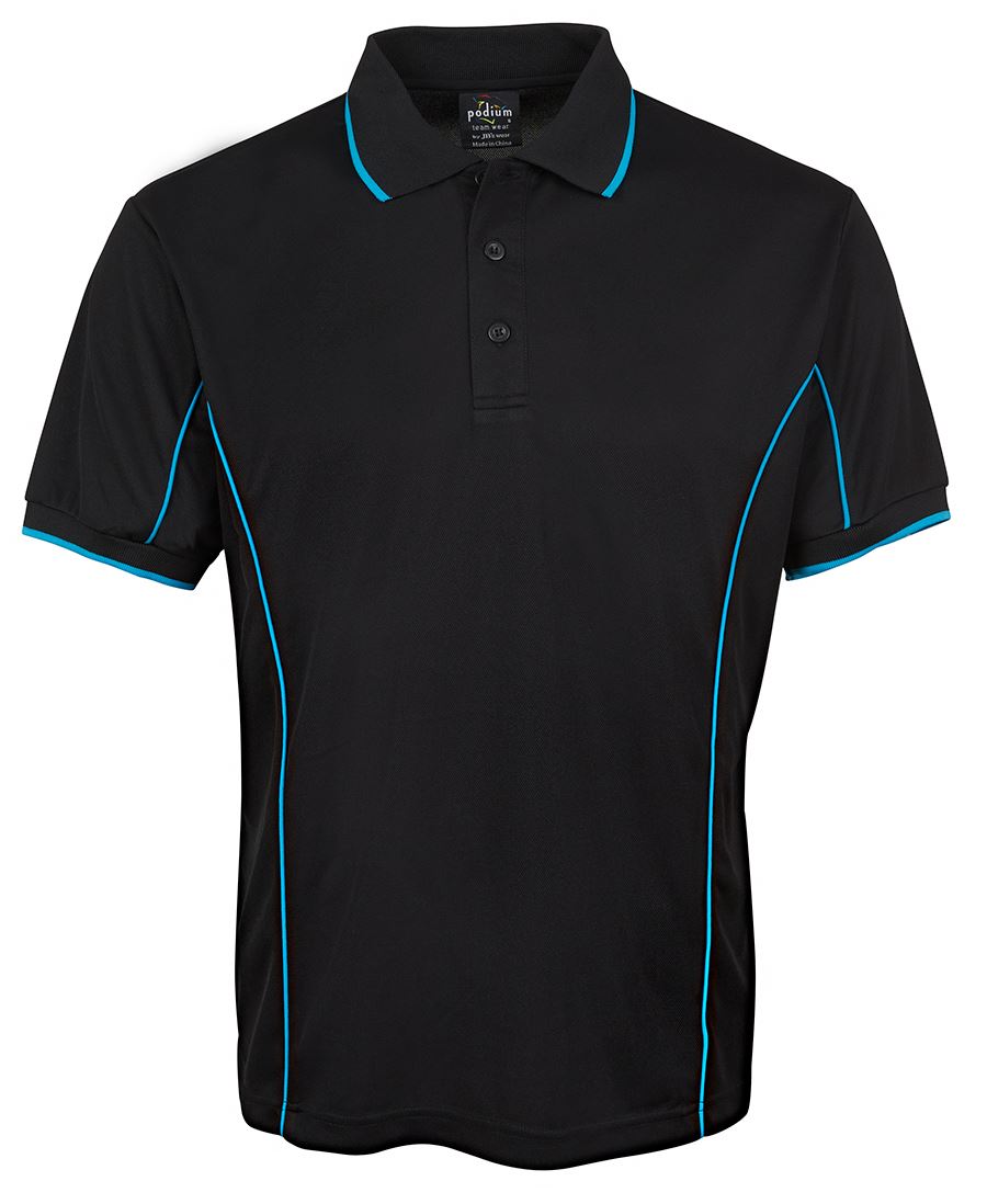PODIUM S/S PIPING POLO BLACK/AQUA-M