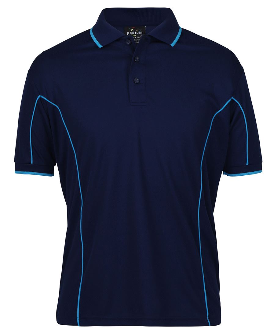 PODIUM S/S PIPING POLO JNR NAVY/AQUA-2XS
