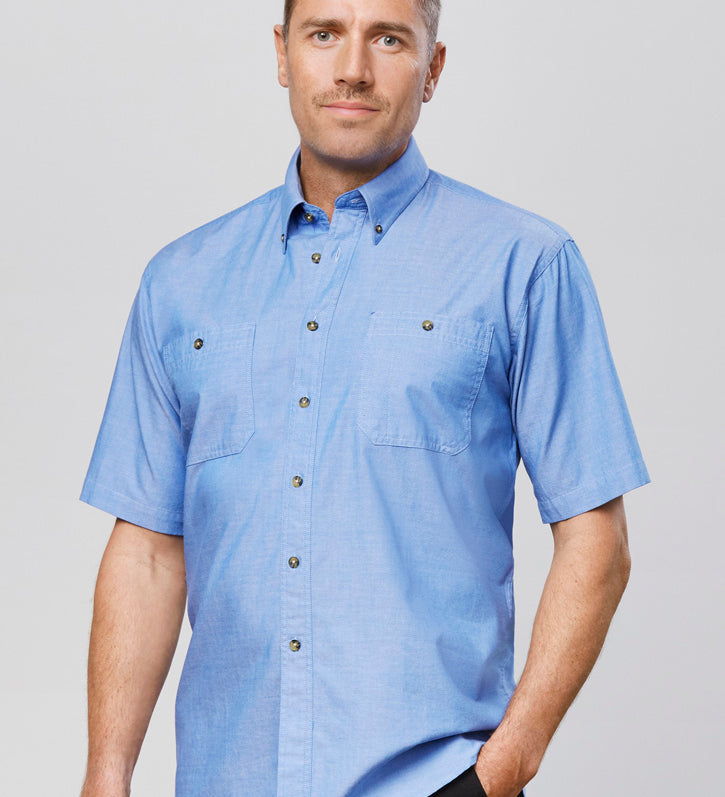 Fashion Biz SH113 Mens Chambray Short Sleeve Shirt